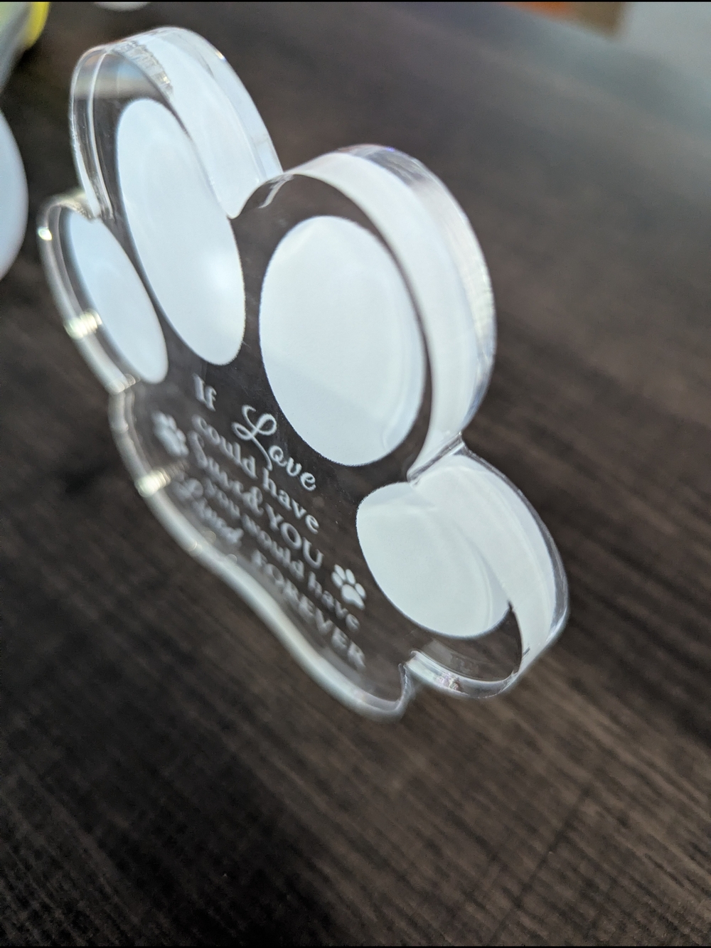 Clear Acrylic Paw-Shaped Memorial Plaque - White Lettering - Picture 2 of 3